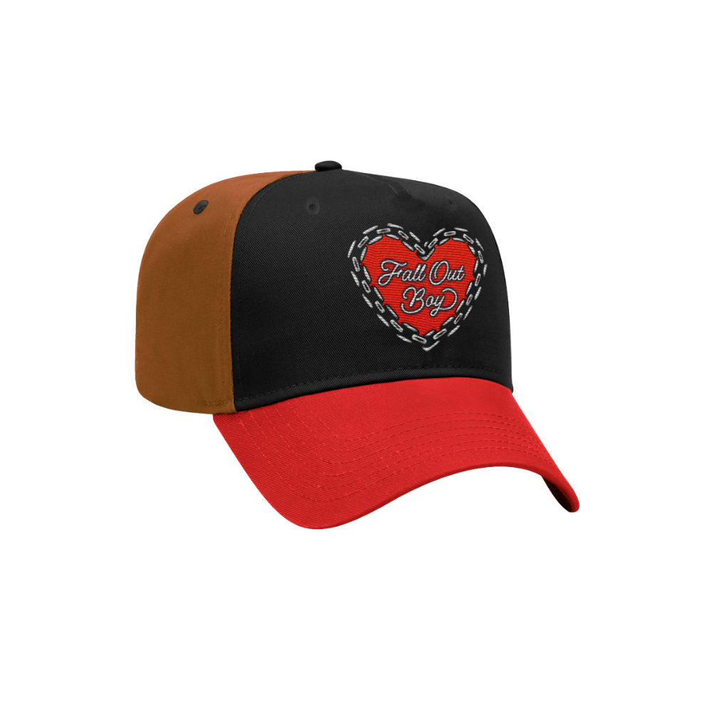 Black brown and red chain heart hat baseball cap with embroidered fall out boy heart logo