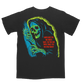 Black holy ghost t shirt with glowing green and blue skeletal figure and orange text from official fall out boy uk store