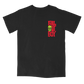 Black short-sleeved holy ghost t-shirt with vibrant red and lime green fall out boy skull logo from official uk store