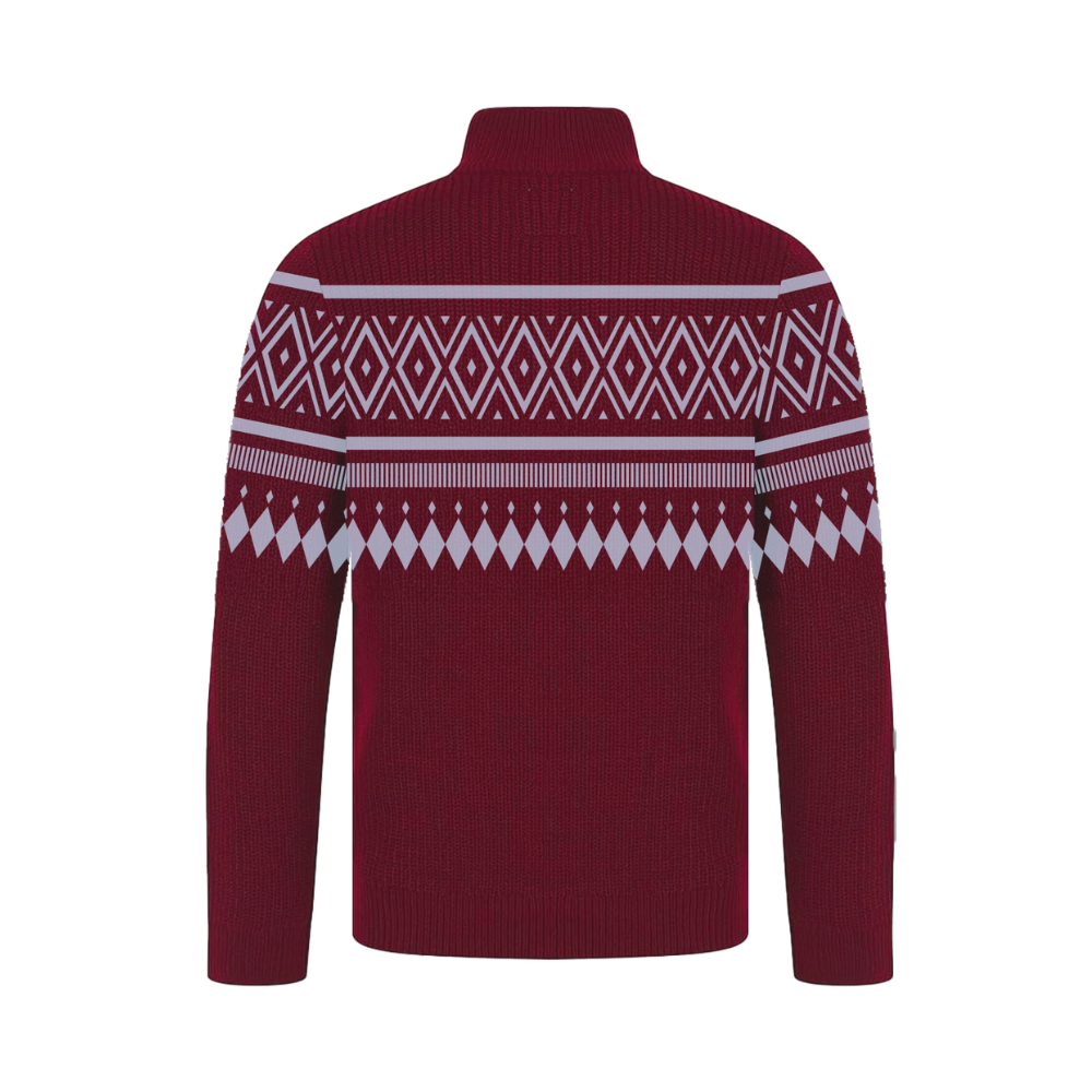 Maroon knit sweater with white geometric patterns from the official Fall Out Boy UK store knit sweater collection